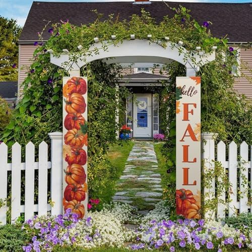 Fall Porch Banner Sign, Maple Sunflower Front Door Decorative Hanging Welcome Banner Flag, Autumn Pumpkins Rustic Seasonal Farmhouse Thanksgiving Decoration Home Outdoor Decor - Image 4