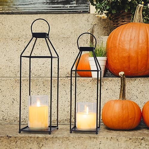 Lanterns Decorative Outdoor 2PCS Front Porch Decor Lantern with LED Candles - Image 2