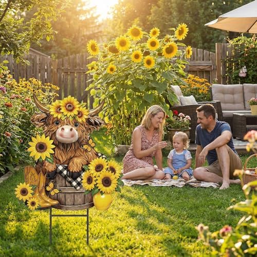 Amyhill Highland Cow Sunflower Metal Garden Stakes Yard Sign Decoration - Image 2