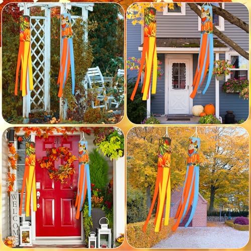 NOVWANG 2 Pcs Fall Windsocks, Scarecrows Pumpkins Wind Socks Autumn Windsocks Thanksgiving Outdoor Hanging Scarecrow Decorations for Home Farmhouse Garden Yard Decor - Image 7