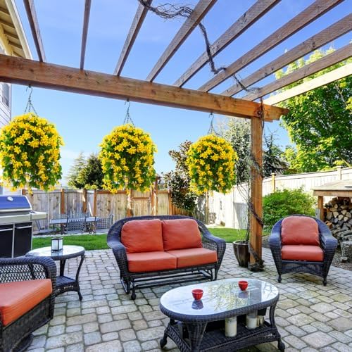 INQCMY Fake Hanging Flowers with Basket Artificial Violet for Outdoor Porch - Image 3