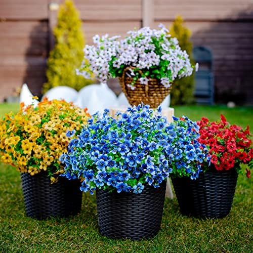 AXYLEX Artificial Flowers for Outdoors, 16 Bundles Fake Plants (Blue) - Image 3