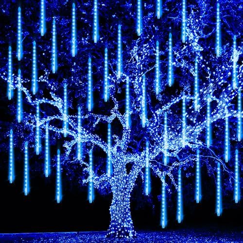 TW SHINE Christmas Lights Outdoor, 288 LED 12" 8 Tubes Meteor Shower Lights Outdoor Christmas Decorations Plug in, Waterproof Snow Falling Rain Icicle Xmas Light for Tree Decor, Blue by TWSHINE