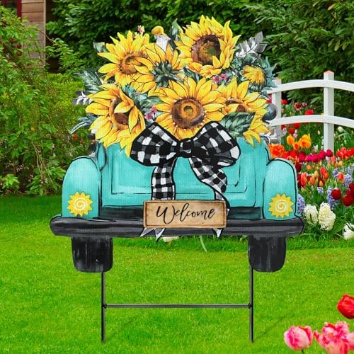 Weysat Sunflowers Yard Sign 13.7 Inch Sunflowers Metal Decoration Outdoor Summer Decoration for Home Outdoor Summer Truck Yard Decor with Stakes Waterproof for Garden Patio Lawn Party Walkway Decor by Weysat