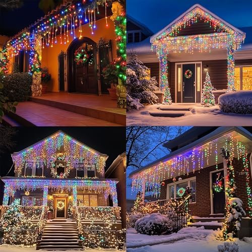 Dazzle Bright Christmas Icicle Lights, 88.5 FT 1080 LED 8 Modes Curtain Fairy Lights with 180 Drops, Xmas String Lights for Outdoor Holiday Wedding Party Decorations (Multi-Colored) - Image 5