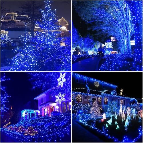 LAMPHOME 165FT 500 LED Blue Christmas Lights,16 Modes Connectable Fairy String Lights, Plug in Indoor Outdoor Blue Lights for Xmas Tree, Party, Garden, Hanukkah, Independence Day Patriotic Patio Decor - Image 7