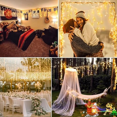 99ft Icicle Lights for Outside, Warm White Christmas Lights Outdoor Indoor, 1216 LED Twinkle String Light with 228 Drops, Waterproof Curtain Light for House Eaves Patio Wall Bedroom Window Roof Decor - Image 2