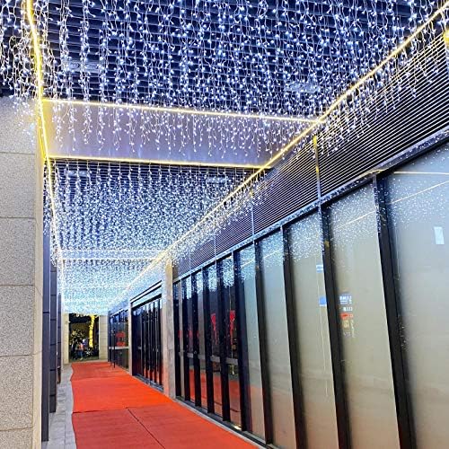 ZIMINGU Icicle Dripping Lights, 13FT 144 LEDs 8 Modes Christmas Connectable Twinkle Window Curtain Fairy Waterfall Diwali Ceiling String Lights for Outdoor Indoor Decorations (Cool White, 4X0.6M) - Image 4