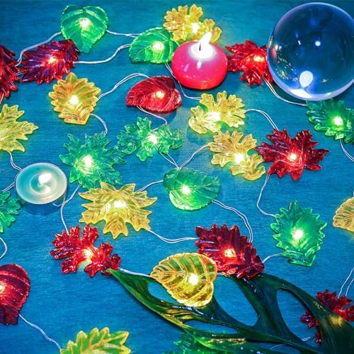Solar String Lights Fall Forest Leaf Lights Outdoor Garden Tree Décor Thanksgiving Decorative lights Autumn Light up Maple Oak Leaves Decorations Harvest Garland 14ft 40LED Balcony Pathway Bush Decor - Image 5