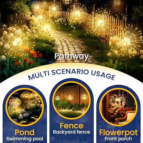GIGALUMI 6 Pack Solar Firework Lights Outdoor, Garden Decor, Warm White - Image 5