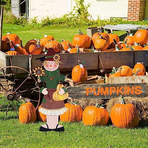 YEAHOME Outdoor Fall Decor, Metal Girl Scarecrow Garden Stakes with Sunflowers & Pumpkin for Fall Decorations, Scarecrow Yard Signs for Outside Garden Lawn Porch Thanksgiving Decorations Outdoor - Image 5
