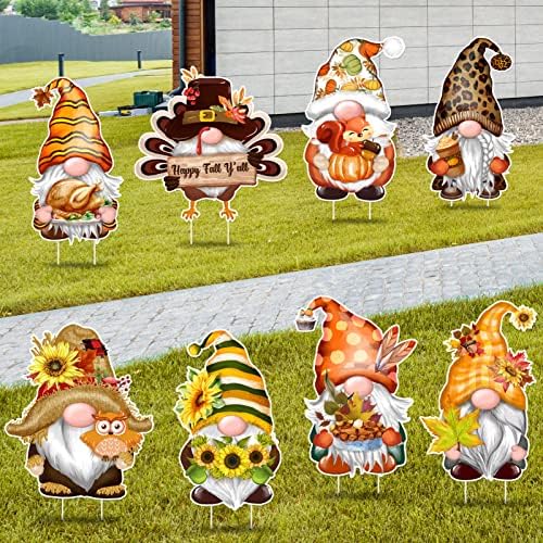 TREWAVE Fall Thanksgiving Yard Signs Decoration 8 Pcs Gnomes Yard Stakes - Image 3