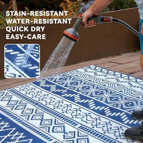 Outdoor Rug 5 x8 ft, Plastic Rug for Patio, Navy & White - Image 4
