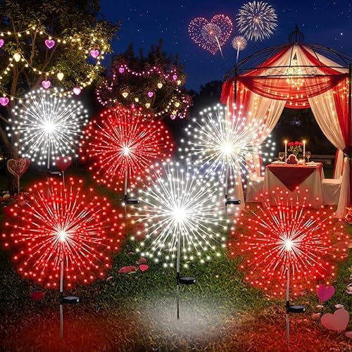Tujoe 6 Pcs Christmas Solar Firework Stake Lights 180 LED 8 Modes Solar by Tujoe