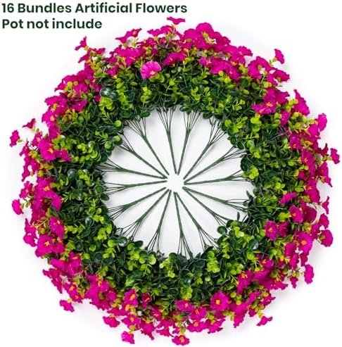 Artificial Faux Flowers for Outdoor 16 Bundles Fake Morning Glory,Magenta - Image 4