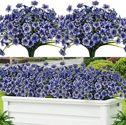 24 Pcs Artificial Flowers for Outdoor, Plastic Fake Flowers Decor, Blue by Lnoicy