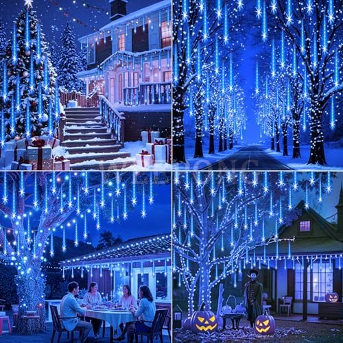 Weepong Christmas Lights Outdoor 32 Tubes 768LEDs Meteor Shower Lights Blue - Image 3