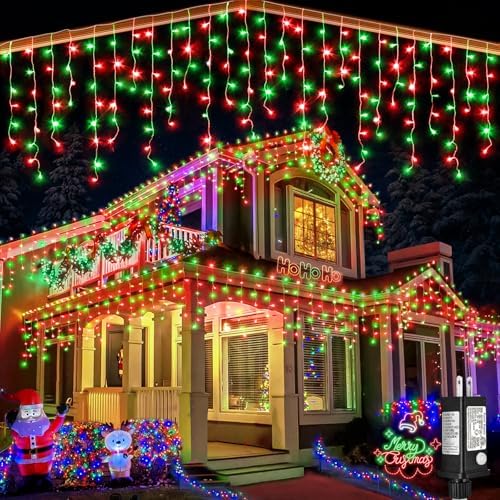 99ft Icicle Lights for Outside, 1216 LED Red and Green Christmas String Lights with 228 Drops, Clear Wire Twinkle Lights for Outdoor Decoration, Waterproof for Thanksgiving, Home, Wall, Patio, Holiday by Nielfoi