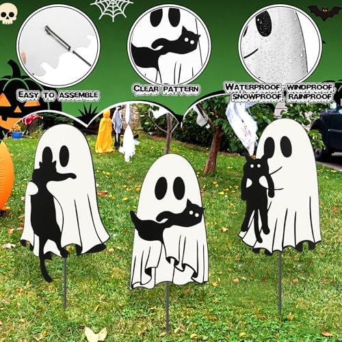 Metal Ghost with Black Cat Garden Stakes, 3 Pcs Halloween Yard Decor - Image 5