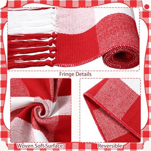 Breling Christmas Outdoor Rug 28" x 43" Red and White Buffalo Plaid Door Mat with Tassels Christmas Home Decor Soft Hand Woven Cotton Bathroom Rug Washable Layered Doormats for Front Porch Entryway - Image 4