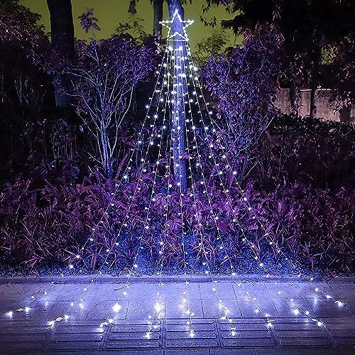 Christmas Decoration Lights, Outdoor Christmas String Lights 320 LED 11.5Ft Waterfall Tree Light with Big Star Topper Waterproof 8 Light Modes for Xmas New Year Holiday Yard Outdoor Indoor Decor by cerflyer