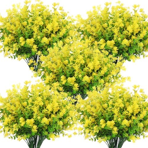 RECUTMS Spring Greenery Decor 10 Bundle Artificial Yellow Fall Fake Flowers by RECUTMS