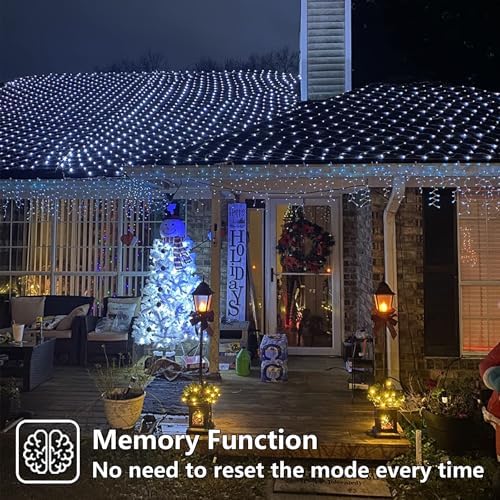 YEGUO Net Lights Outdoor Mesh Lights, 12ft x 5ft 360 LED White Bush Light Outdoor Waterproof, 8 Modes Connectable Clear Wire Christmas Light Plug in - Image 4