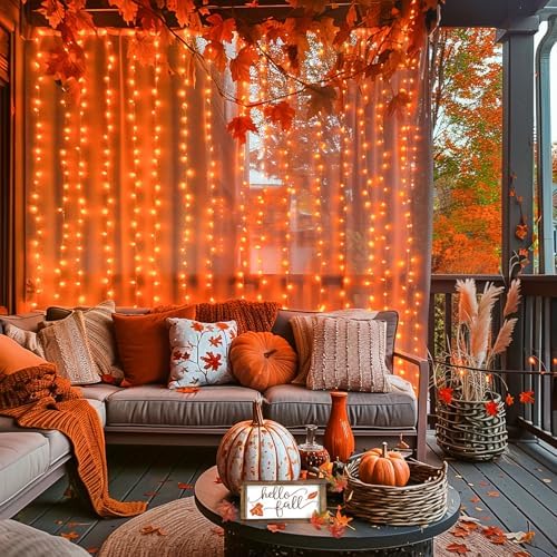 JMEXSUSS 300LED Orange Halloween Curtain Lights with Remote, 9.8x9.8ft - Image 2