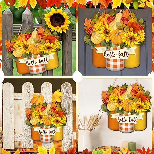 Spiareal Fall Door Decor Wooden Pumpkin Door Decorations Fall Welcome Sign - Image 6