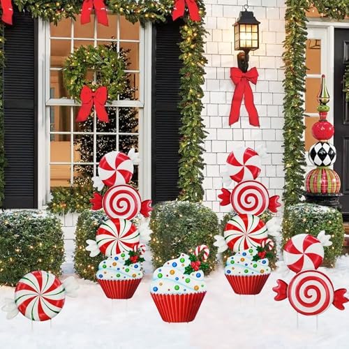 3 Pack Metal Christmas Yard Signs Decor for Multiple Stacked,Voumsil Christmas Yard Stakes with Candy Fall Yard Decor for Outside Garden Yard Lawn Porch - Image 6