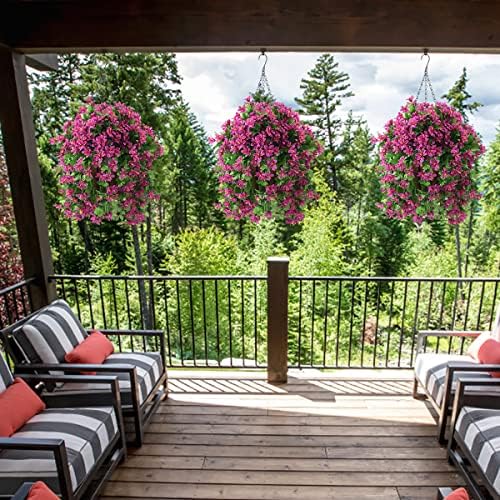 INQCMY Fake Hanging Flowers with Basket Artificial Violet for Outdoor - Image 4