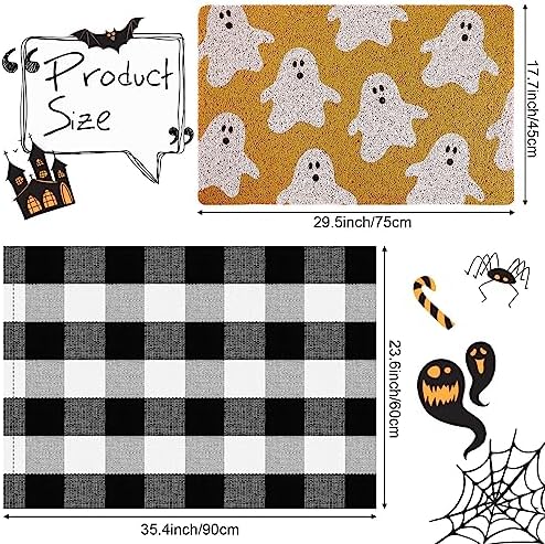 Fabbay 2 Pcs Halloween Fall Welcome Mat Buffalo Plaid Porch Decor - Image 3