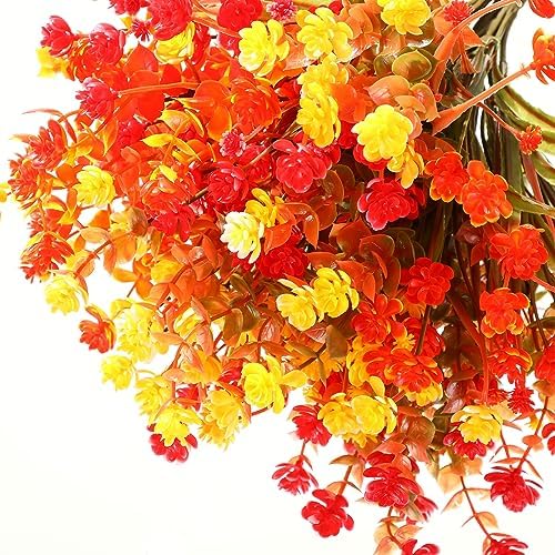WILLBOND 12 Bundles Artificial Flowers Outdoor, UV Resistant Faux Artificial Plants Shrubs Plastic Flower Bulk for Hanging Planter Porch Window Home Spring Summer Decor(Red, Yellow, Bright Orange) - Image 4
