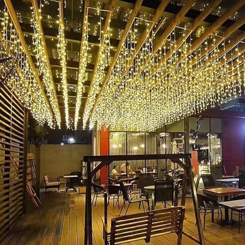 LED Ceiling Icicle Lights, 16.4FT 112 LEDs 8 Modes Twinkle Christmas Hanging Fairy String Horizontal Curtain Lights for Parties Mall Patio Yard Indoor Outdoor Decoration Warm White, 5M04 - Image 4