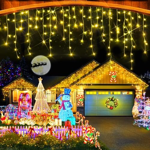 Christmas Lights Outdoor, 49FT 480 LED Ice Lights for Outside, 90 Drops Ice String Lights with 8 Modes, Waterproof Timer Memory Hanging Light for Eaves Party Yard Garden(Warm White) by Heceltt