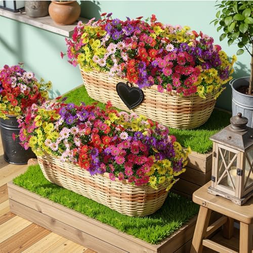 Alupssuc 30 Bundles Artificial Daisies Flowers Fake Silk Plant for Indoor Outdoor Decor, UV Resistant No Fade Faux Spring Flowers for Garden, Porch & Patio Decoration,RedRosyPurpleYellowPink - Image 3