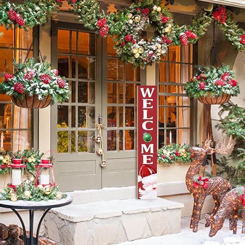 Christmas Welcome Porch Sign Decor Santa Wooden Hanging Sign Door Porch Standing Decorative Signs Plaques for Front Door Farmhouse Outdoor Indoor Welcome Sign Wall Craft Decor 47.2"H - Image 2
