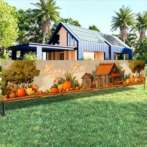 BlissYard Happy Fall Banner Farmhouse 118x20 Inch Rustic Country Farm Decorations Pumpkin Patch and Barnyard Scene for Autumn Thanksgiving Decor Create a Cozy Atmosphere with this Seasonal - Image 6