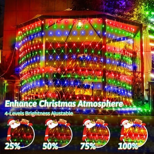 JXLEDAYY 200 LED Christmas Net Lights Outdoor Waterproof 3M*2M Mesh Lights Fairy String Lights Plug in with Timer 8 Modes for Bush Window Fence Garden Yard Roof Wall Decor-Multicolored - Image 3