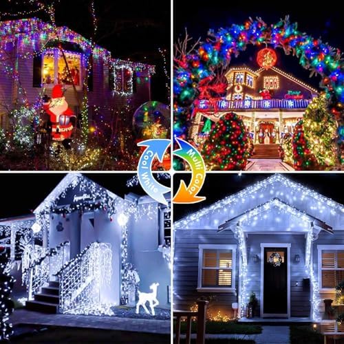 88FT 240LED Connectable String Lights Indoor Outdoor Clear Wire, Cold White⇋Multicolor Christmas String Lights, Plug in Twinkle Fairy Light With Timer For Wedding Patio Tree Yard Christmas Decorations - Image 7