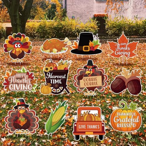 Threehoney 12 Pcs Thanksgiving Yard Signs with Stakes - Image 3