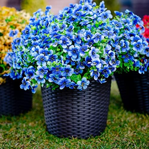 AXYLEX Artificial Flowers for Outdoors, 16 Bundles Fake Plants (Blue) - Image 2