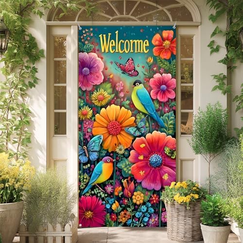 Front Door Covers Decorative, Spring Flower Design Door Curtain 70.8 x 35.4 Inch for Porch Outdoor Indoor Home Decor (Colorful-234) - Image 7