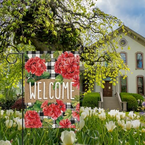 Dyrenson Welcome Spring Summer Geranium Flower Decorative Garden Flag - Image 6