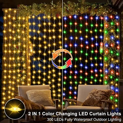 10x10Ft Curtain Lights 300 LED Dual Color Changing Lights with Timer Remote - Image 2