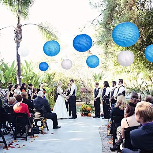 24pcs Hanging Round Paper Lanterns Blue Party Decorations - Image 3