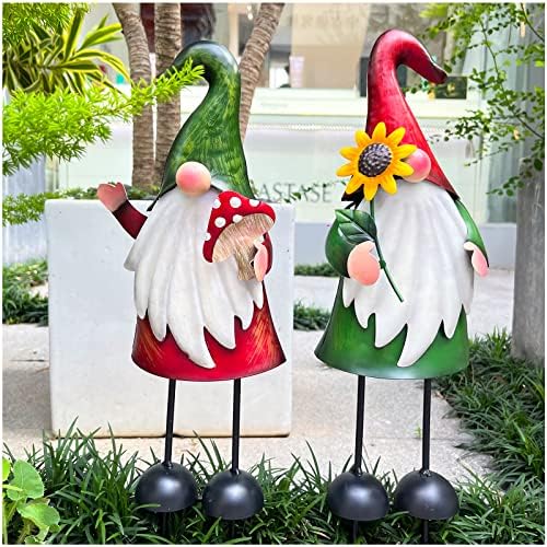 HONGLAND Metal Gnome Yard Art Outdoor Gnomes Garden Statue 18 Inch Gnome Figurine Decorative Stakes for Holiday Christmas Lawn Patio Yard Garden Decor-2 PCS by HONGLAND