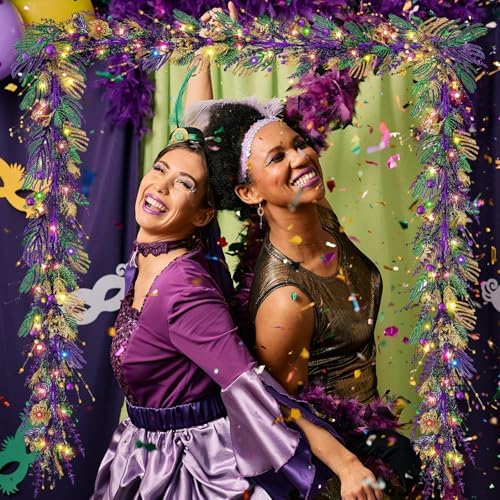 6 Ft Mardi Gras Purple Green Gold Glitter Vine Garland for Front Door Carnival Party Wreath Glitter Hanging Garland Mardi Gras Party Home Decor Garlands for Indoor Outdoor Mantle Staircase Railing - Image 7