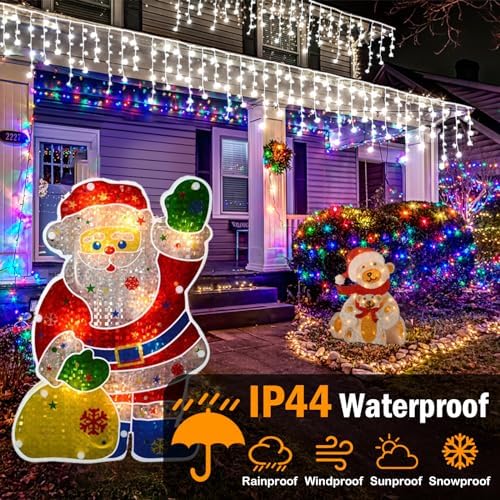 White Christmas Lights Outdoor, 49FT 480 LED Ice Lights for Outside with 90 Drops Clear Wire 8 Modes Timer, Plug in Waterproof for Holiday Eaves Yard Roof Party Christmas Decoration - Image 3