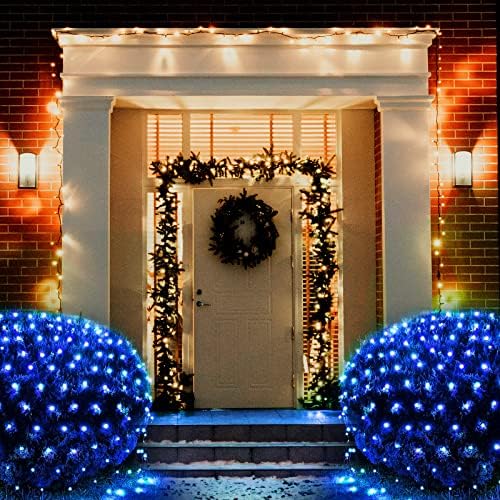 Pooqla Blue Net Lights, 21x 5ft Christmas Bush Lights Outdoor Green Wire - Image 3
